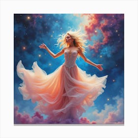 Watercolor Of Lady Gaga In A Cosmic Dance, Surrounded By Swirling Nebulas 1 Canvas Print