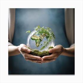 Earth Globe In Hands Canvas Print
