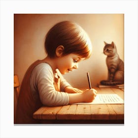 Little Boy Writing 1 Canvas Print