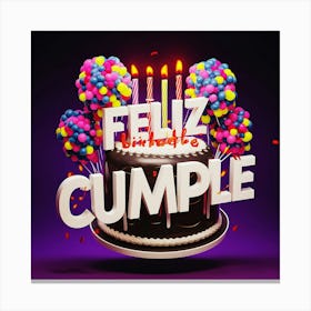 Feliz cumple and Feliz cumpleaños sign means Happy Birthday in Spanish language, Birthday party celebration gift with birthday cake candle colorful balloons best congratulation over light background wall artFeliz Cumple 5 Canvas Print