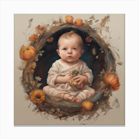 Baby In A Nest Baby Bumpkin Painting ( Bohemian Design ) Canvas Print