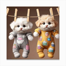 Cute Kittens Hanging On Clothesline Canvas Print