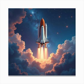 Space Shuttle With A Watercolor Enchanting Star Nebula 1 Canvas Print