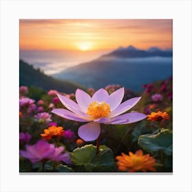 Lotus Flower At Sunrise Canvas Print