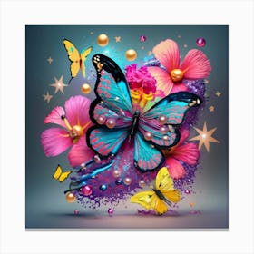 Butterfly And Flowers Canvas Print