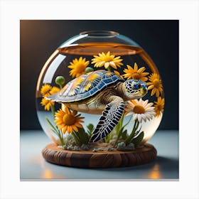 Where Worlds Collide Sea Turtle And Daisies 18 Canvas Print