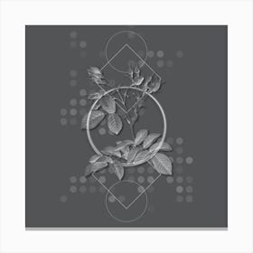 Vintage Evrat's Rose with Crimson Buds Botanical with Line Motif and Dot Pattern in Ghost Gray n.0308 Canvas Print