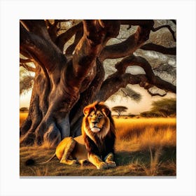 Lion Under A Tree 12 Canvas Print