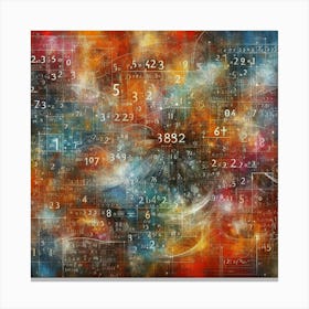 An abstract painting with mathematical equations and cosmic elements. Canvas Print