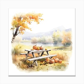 Watercolor Autumn Picnic Table 4 Canvas Print