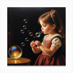 Little Girl Blowing Bubbles Canvas Print
