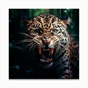 Jaguar Roaring In The Jungle Canvas Print