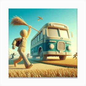 Bus In The Field Canvas Print