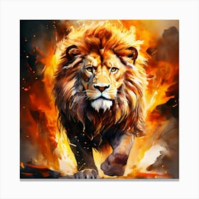 Lion In Flames Canvas Print