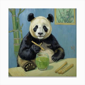 Fur, Feathers, and a Whiskey Sour Panda Drinking Green Tea Canvas Print