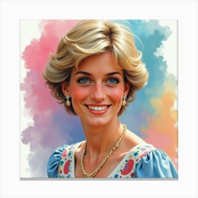 Princess Diana Smiling With A Backdrop Of Swirling Colorful Watercolor 1 Canvas Print