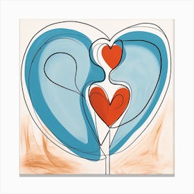Abstract Cream Red Blue Heart 1 Canvas Print