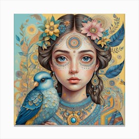 Girl With Bird Canvas Print