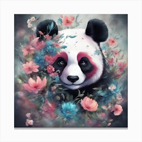 Panda Bear With Flowers Canvas Print