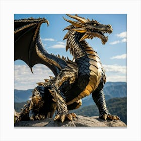 A Majestic Dragon King Possessing A Sturdy Shell Crafted From Shimmering Gold And Black Scales Spr Canvas Print