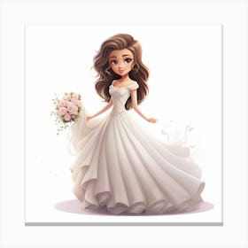 Cartoon Bride In Wedding Dress Canvas Print