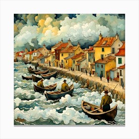 Boats At Stormy Sea Canvas Print