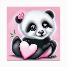 Cute Panda Holding A Heart Canvas Print