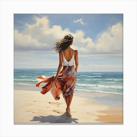 Woman Walking In The Beach Painting Art Print 3 Canvas Print