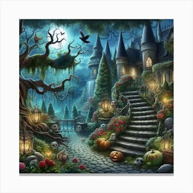 Halloween Castle At Night Canvas Print