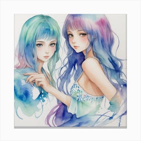 Two Girls With Blue Hair Canvas Print