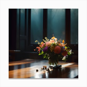 Bouquet Of Flowers On A Table Canvas Print