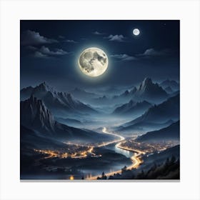 Full Moon Over The Valley Canvas Print