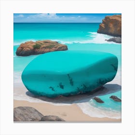 Turquoise Rock On The Beach 1 Canvas Print