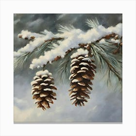 Pine Cones In The Snow 3 Canvas Print