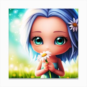Purple Haired Chibi Girl With Daisies Canvas Print