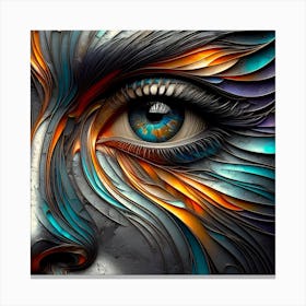 Portrait Of A Woman's Eye In Closeup - An Embossed Abstract Artwork In Silver, Orange, Purple, and Turquoise Colors with Touch Of Abstraction. Canvas Print