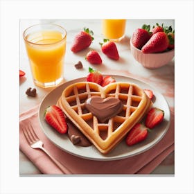 Waffles With Chocolate And Strawberries Canvas Print