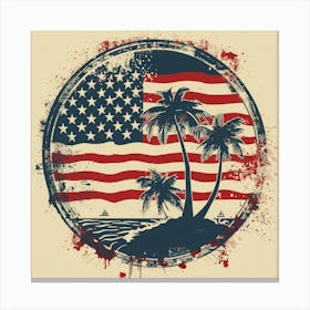 Retro American Flag With Palm Trees Canvas Print