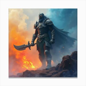 Titan In A Colorful Watercolor Realm, Battling Dark Forces 1 Canvas Print