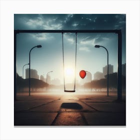 Red Balloon On A Swing Canvas Print