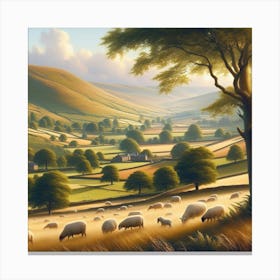 Sheep Grazing In The Countryside Canvas Print