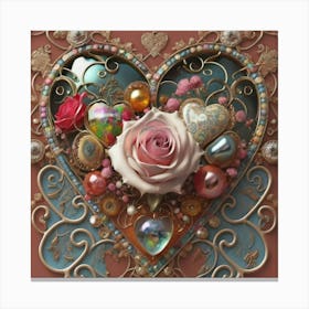 Ornate Vintage Hearts Muted Colors Lace Victorian 10 Canvas Print
