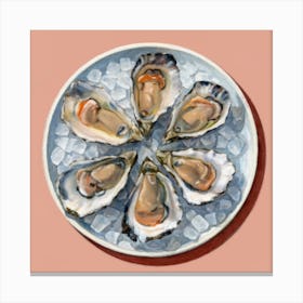 Oysters On A Plate Orange Square Painting(1) Canvas Print