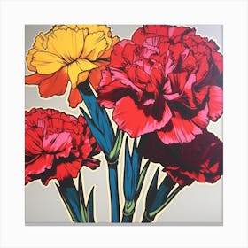 Carnation Dianthus 2 Pop Art Illustration Square Canvas Print
