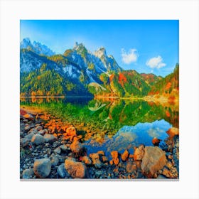 Captivating Autumn Scenery: Dachstein Summit Reflecting in Gosausee Lake Canvas Print