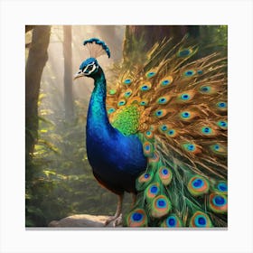 Peacock In The Forest Canvas Print