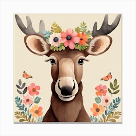 Floral Baby Moose Nursery Illustration (3) Canvas Print