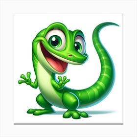 Green Lizard AI Cartoon Canvas Print