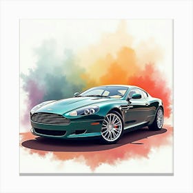 Aston Martin Db9 Set Against A Colorful, Watercolor Background, No Logo Or Signature Canvas Print