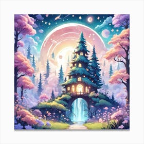 A Fantasy Forest With Twinkling Stars In Pastel Tone Square Composition 140 Canvas Print